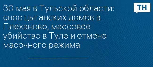 30 мая в Тульской области: снос цыганских домов в Плеханово, массовое убийство в Туле и отмена масочного режима