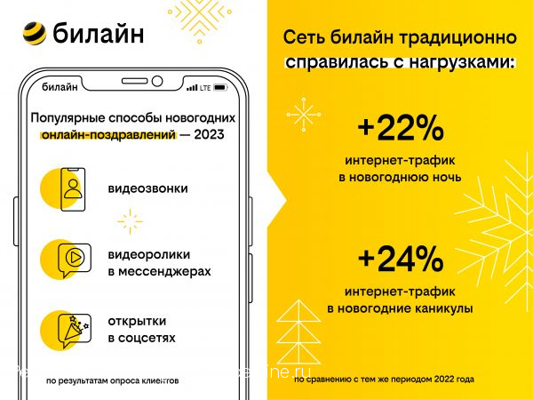 Новогодние фото и видео способствовали увеличению трафика в сети билайн почти на четверть