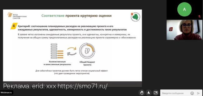 Для ТОС (НКО) Тульской области провели вебинар по подготовке заявок на конкурс Фонда президентских грантов