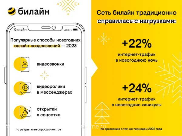 Новогодние фото и видео способствовали увеличению трафика в сети билайн почти на четверть