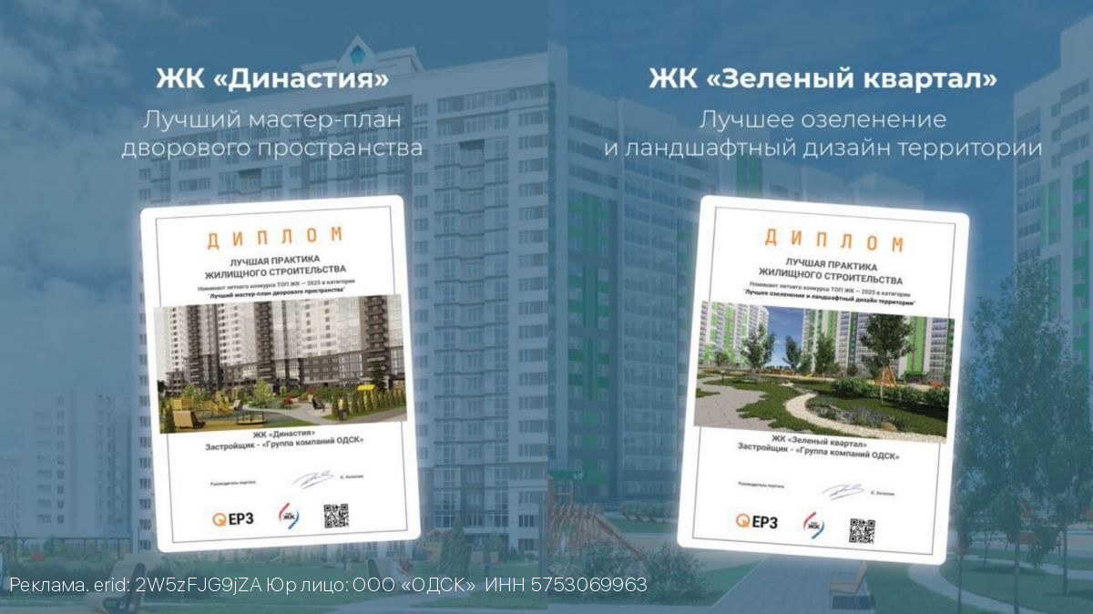 Орловские жилые комплексы стали призёрами конкурса ТОП ЖК-2025