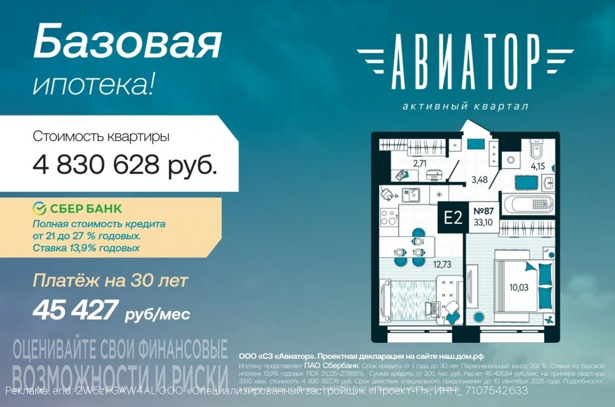 13,9% на весь срок для всех: квартиры в «Авиаторе» по выгодной ставке