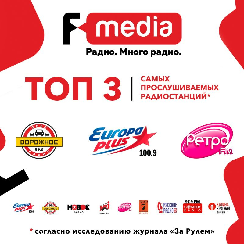 Радиостанции ГК «F-media» оказались в ТОП-3 по прослушиванию