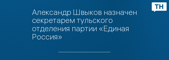 Александр Швыков назначен секретарем тульского отделения партии «Единая Россия»