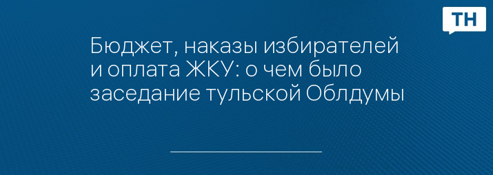 Бюджет, наказы избирателей и оплата ЖКУ: о чем было заседание тульской Облдумы