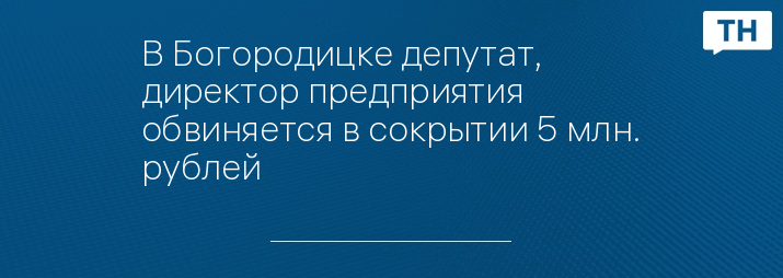 В Богородицке депутат, директор предприятия обвиняется в сокрытии 5 млн. рублей