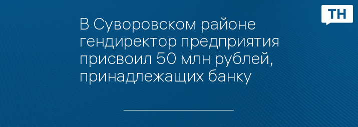 В Суворовском районе гендиректор предприятия присвоил 50 млн рублей, принадлежащих банку