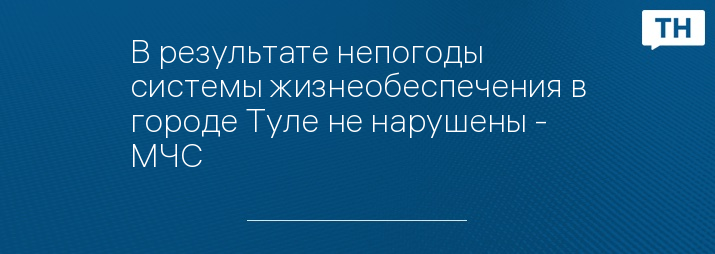 В результате непогоды системы жизнеобеспечения в городе Туле не нарушены - МЧС