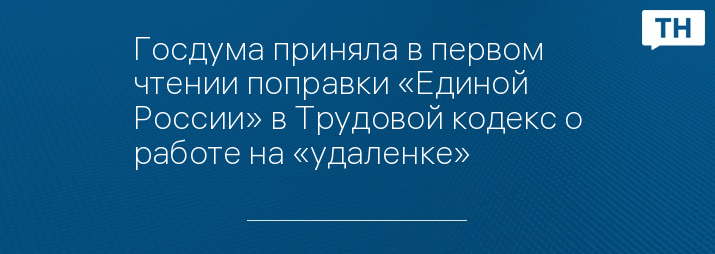 Госдума приняла в первом чтении поправки «Единой России» в Трудовой кодекс о работе на «удаленке»