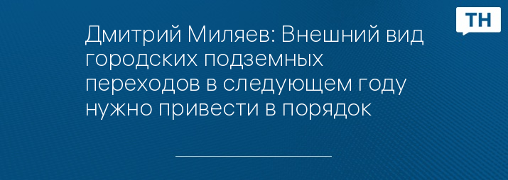 Дмитрий Миляев: Внешний вид городских подземных переходов в следующем году нужно привести в порядок