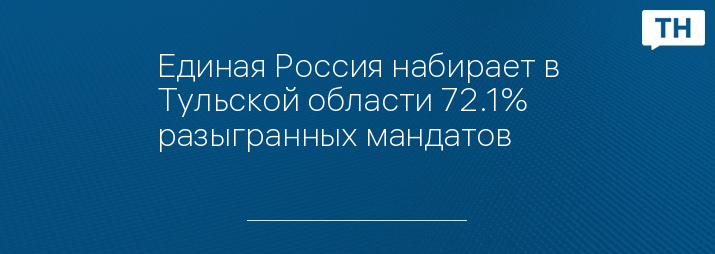 Единая Россия набирает в Тульской области 72.1% разыгранных мандатов