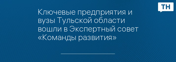 Ключевые предприятия и вузы Тульской области вошли в Экспертный совет «Команды развития»