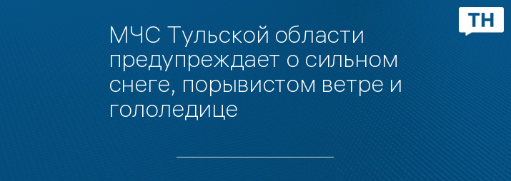 МЧС Тульской области предупреждает о сильном снеге, порывистом ветре и гололедице