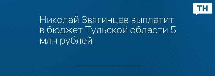 Николай Звягинцев выплатит в бюджет Тульской области 5 млн рублей