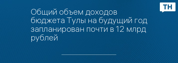 Общий объем доходов бюджета Тулы на будущий год запланирован почти в 12 млрд рублей 