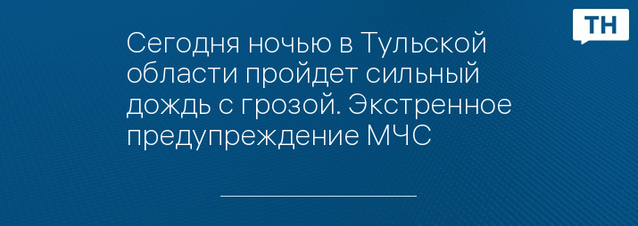 Сегодня ночью в Тульской области пройдет сильный дождь с грозой. Экстренное предупреждение МЧС