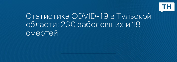 Статистика COVID-19 в Тульской области: 230 заболевших и 18 смертей