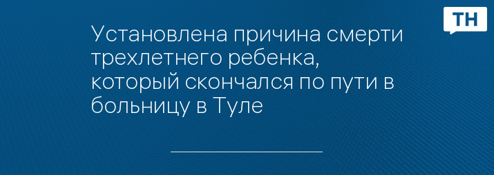 Установлена причина смерти трехлетнего ребенка, который скончался по пути в больницу в Туле