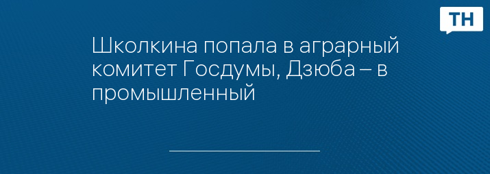 Школкина попала в аграрный комитет Госдумы, Дзюба – в промышленный 