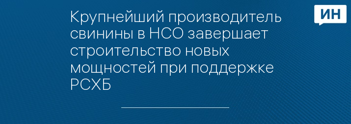 Крупнейший производитель свинины в НСО завершает строительство новых мощностей при поддержке РСХБ