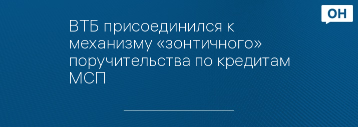 ВТБ присоединился к механизму «зонтичного» поручительства по кредитам МСП   