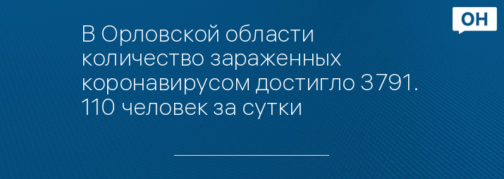 В Орловской области количество зараженных коронавирусом достигло 3791. +110 человек за сутки