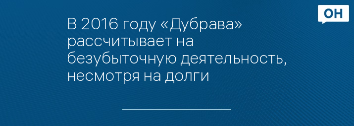 В 2016 году «Дубрава» рассчитывает на безубыточную деятельность, несмотря на долги