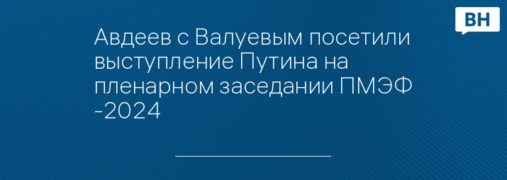 Авдеев с Валуевым посетили выступление Путина на пленарном заседании ПМЭФ -2024