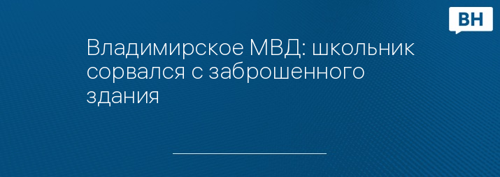 Владимирское МВД: школьник сорвался с заброшенного здания