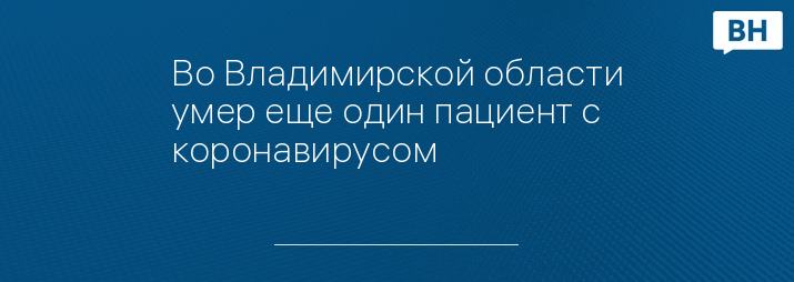 Во Владимирской области умер еще один пациент с коронавирусом