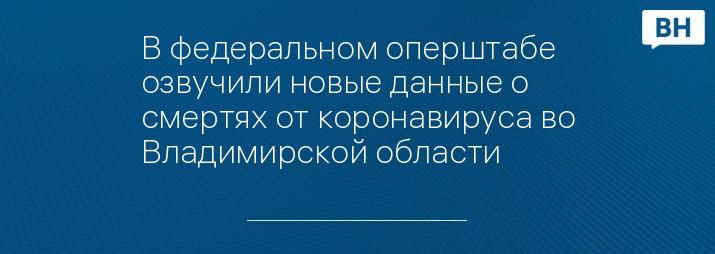 В федеральном оперштабе озвучили новые данные о смертях от коронавируса во Владимирской области