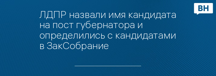 ЛДПР назвали имя кандидата на пост губернатора и определились с кандидатами в ЗакСобрание 