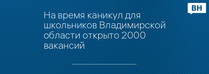 На время каникул для школьников Владимирской области открыто 2000 вакансий