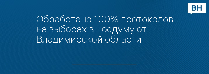 Обработано 100% протоколов на выборах в Госдуму от Владимирской области  