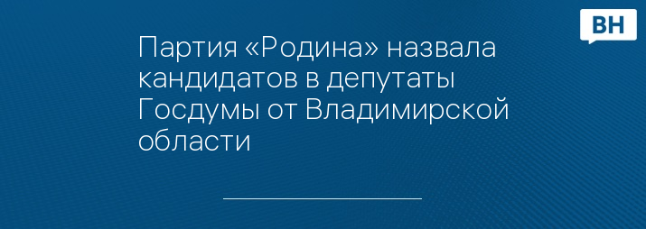 Партия «Родина» назвала кандидатов в депутаты Госдумы от Владимирской области