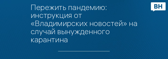 Пережить пандемию: инструкция от «Владимирских новостей» на случай вынужденного карантина