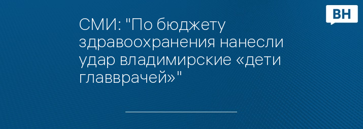 СМИ: "По бюджету здравоохранения нанесли удар владимирские «дети главврачей»"