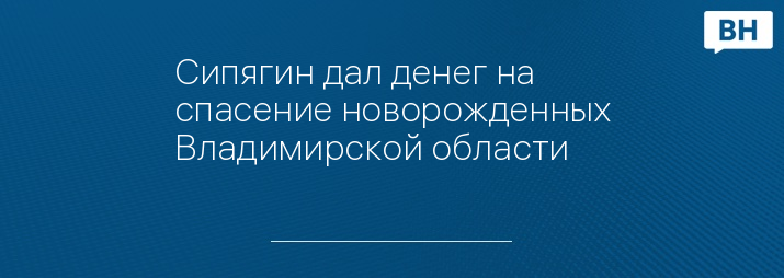 Сипягин дал денег на спасение новорожденных Владимирской области