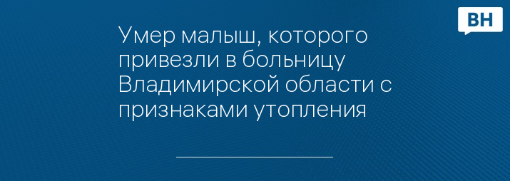 Умер малыш, которого привезли в больницу Владимирской области с признаками утопления