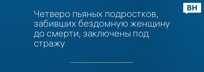 Четверо пьяных подростков, забивших бездомную женщину до смерти, заключены под стражу 