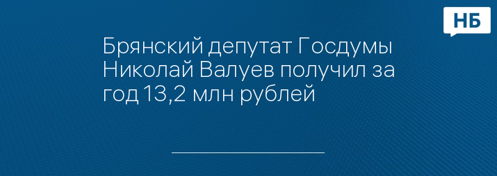 Брянский депутат Госдумы Николай Валуев получил за год 13,2 млн рублей