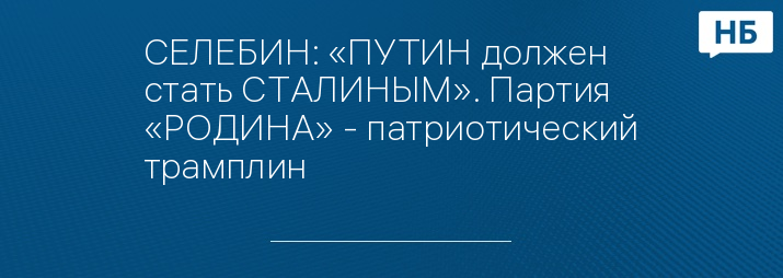 СЕЛЕБИН: «ПУТИН должен стать СТАЛИНЫМ». Партия «РОДИНА» - патриотический трамплин