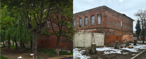 Фотофакт: в Орле вырубили очередные деревья, теперь можно наслаждаться видом заброшенного здания