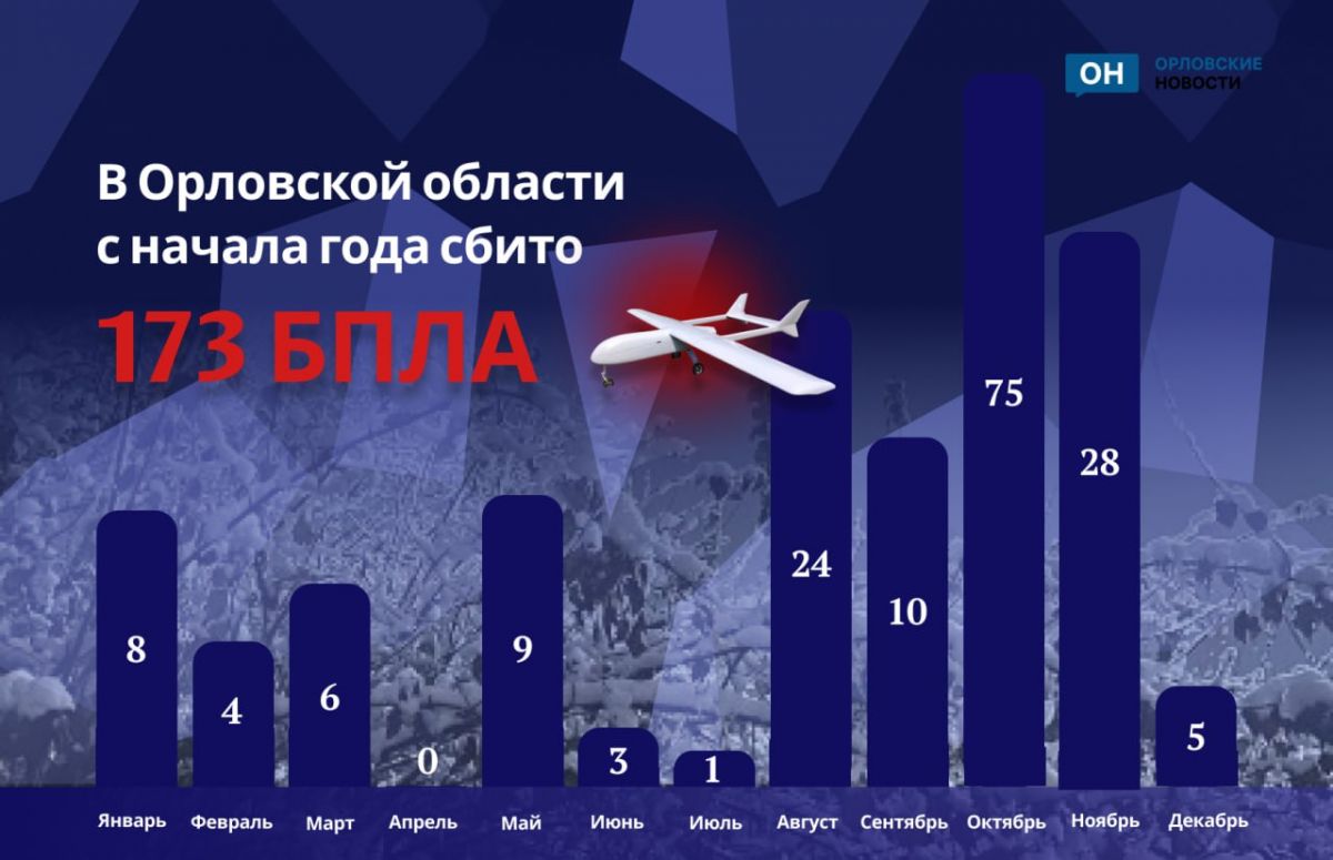 В Орловской области с начала года сбито 173 БПЛА