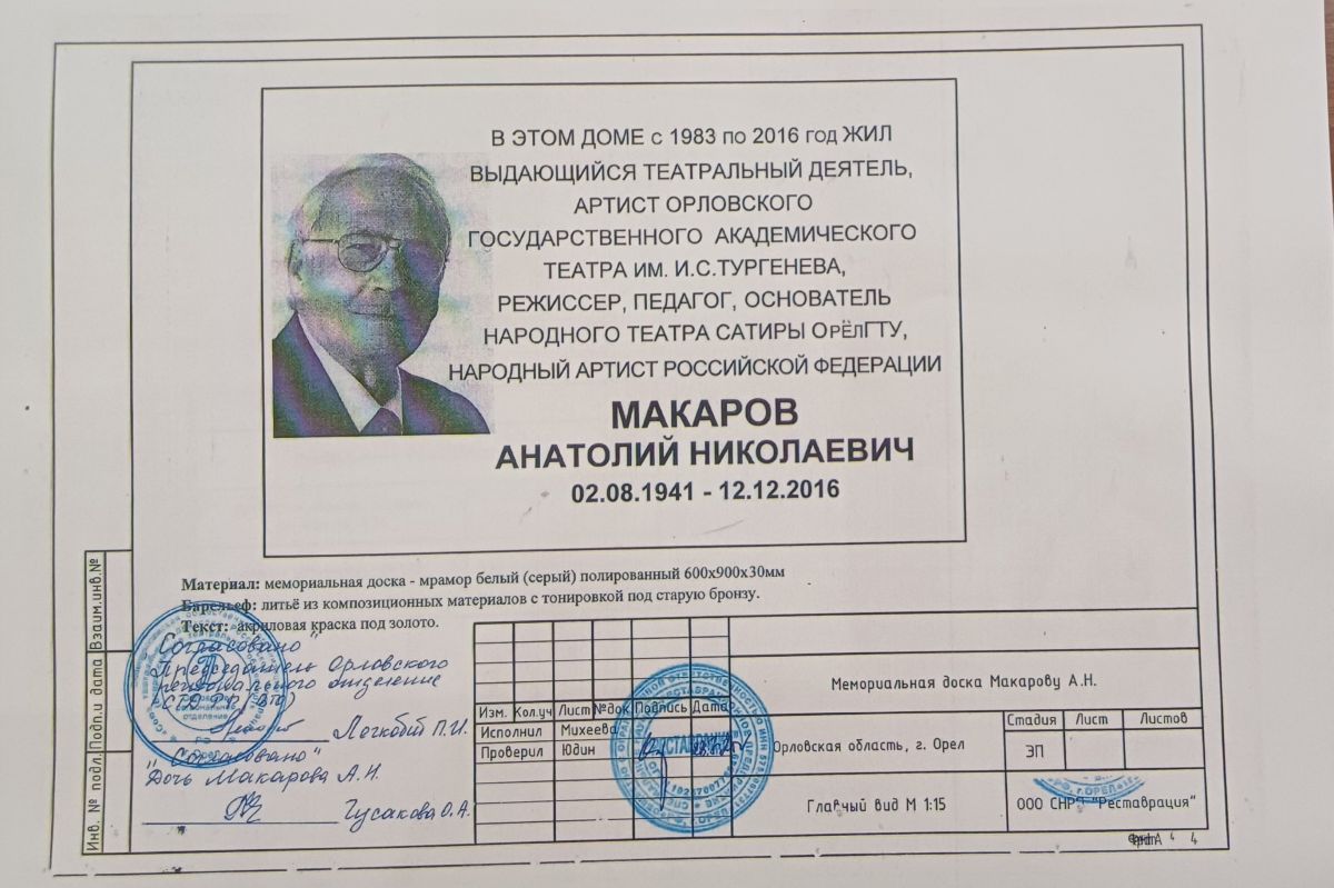 В Орле увековечат память артиста драмтеатра Анатолия Макарова В Орле увековечат память артиста драмтеатра Анатолия Макарова