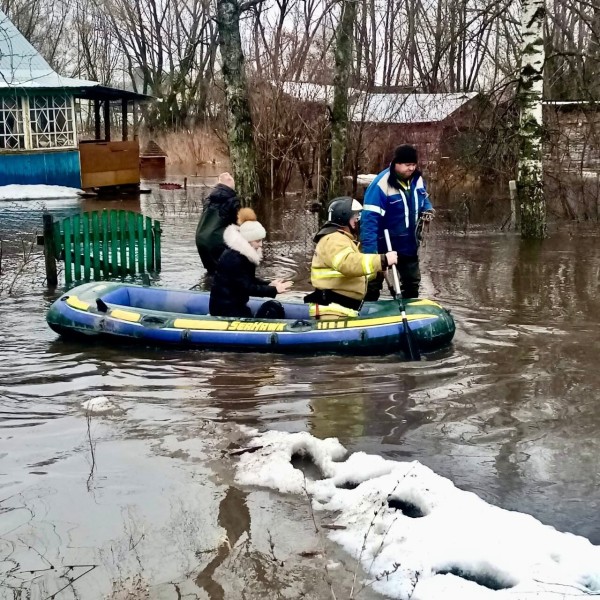 В рабочем поселке Сараи Рязанской области на лодке вывезли семью из подтопленного дома