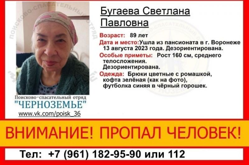 Поиски 89-летней дезориентированной пенсионерки остановили в Воронеже