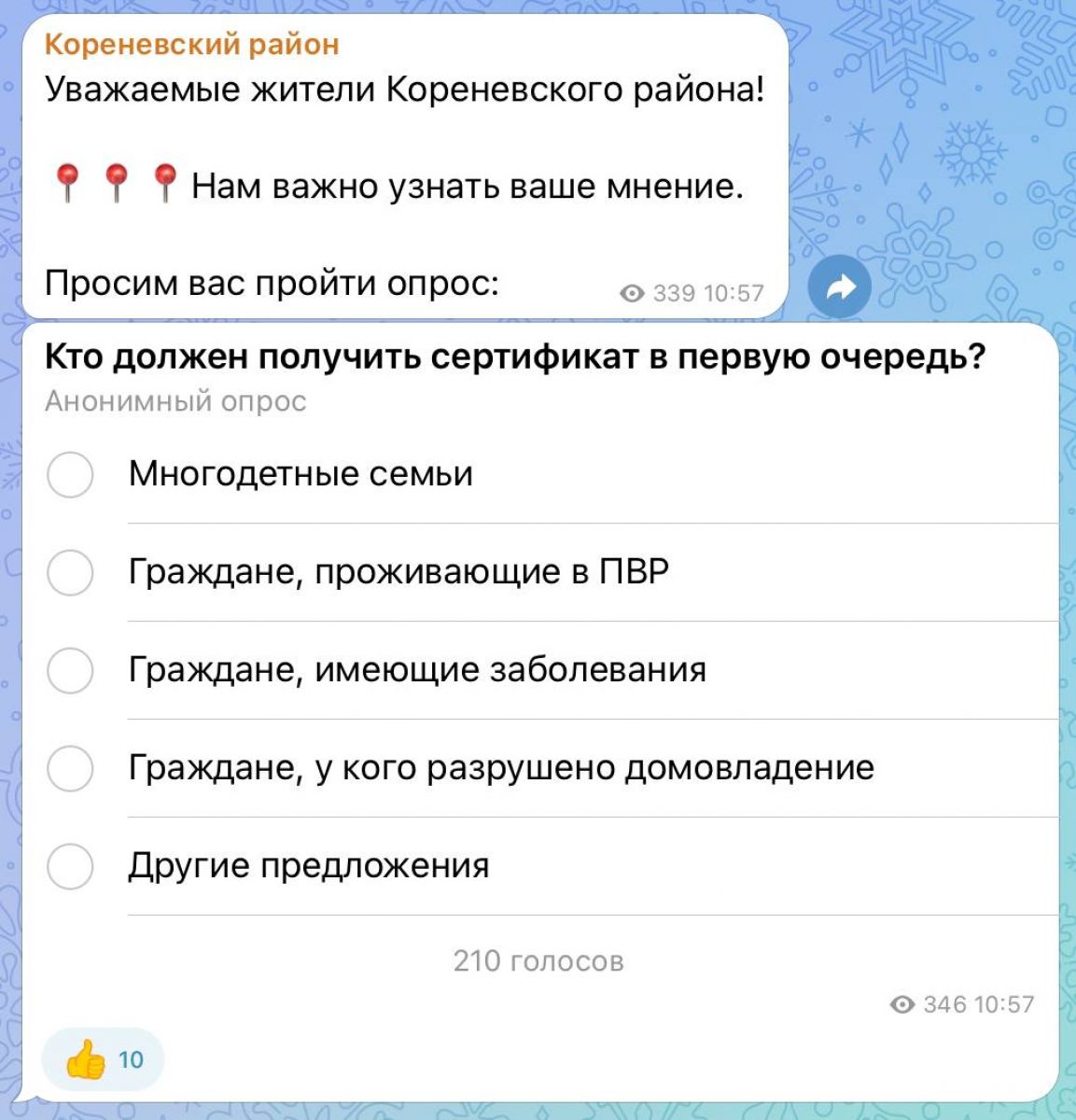 Администрация Кореневского района внезапно опубликовала опрос среди ...